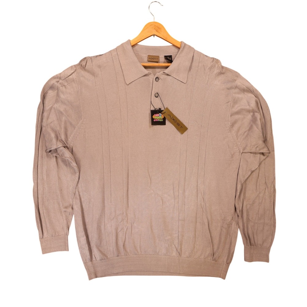 Axist Knit‎ Polo Shirt Mens XL Tan New Ribbed Texture 1615-052226